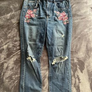 garage, floral embroidery boyfriend jeans, size 11